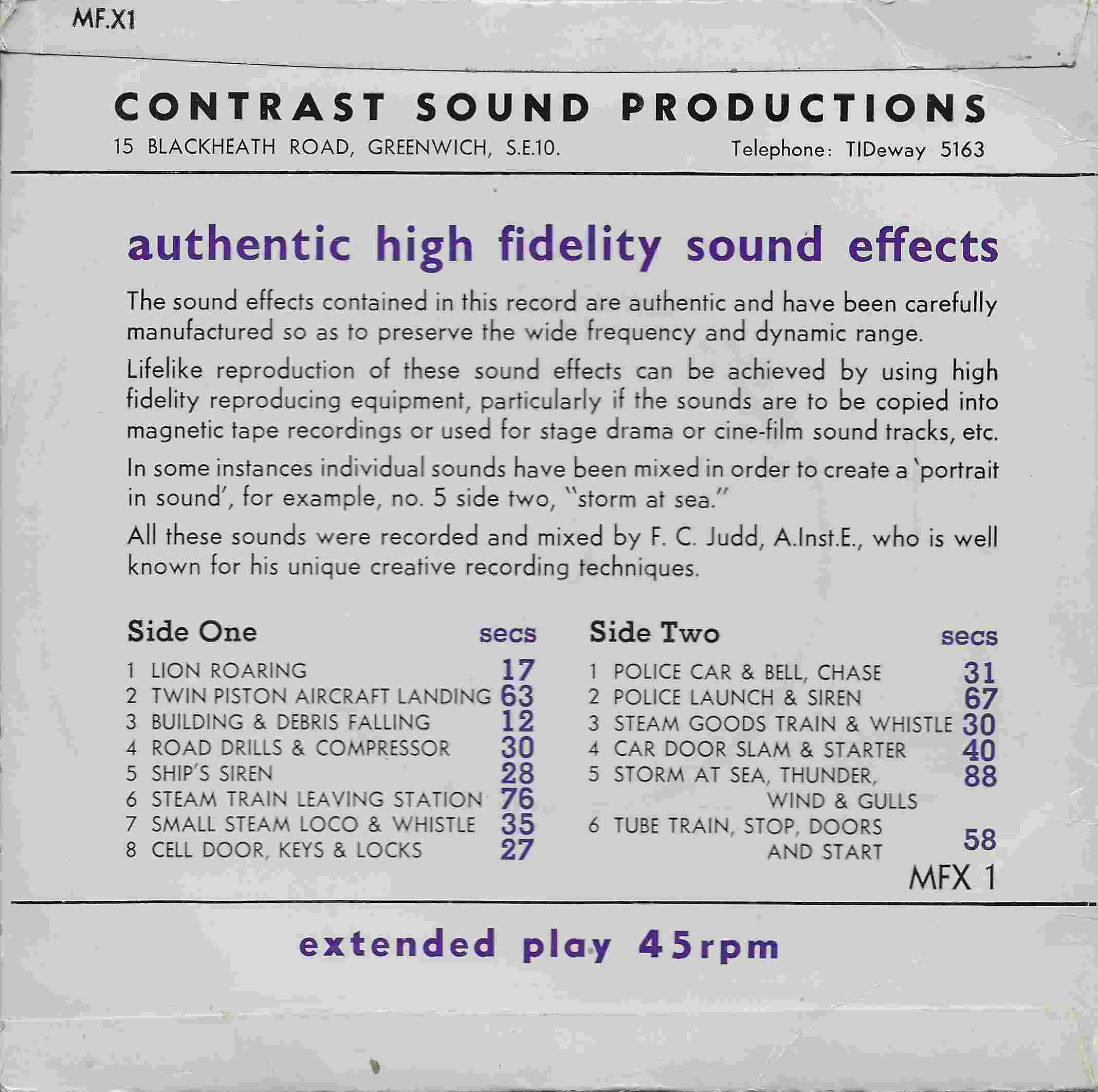 Picture of MFX . 1 Mixed sound effects by artist F. C. Judd from ITV, Channel 4 and Channel 5 library